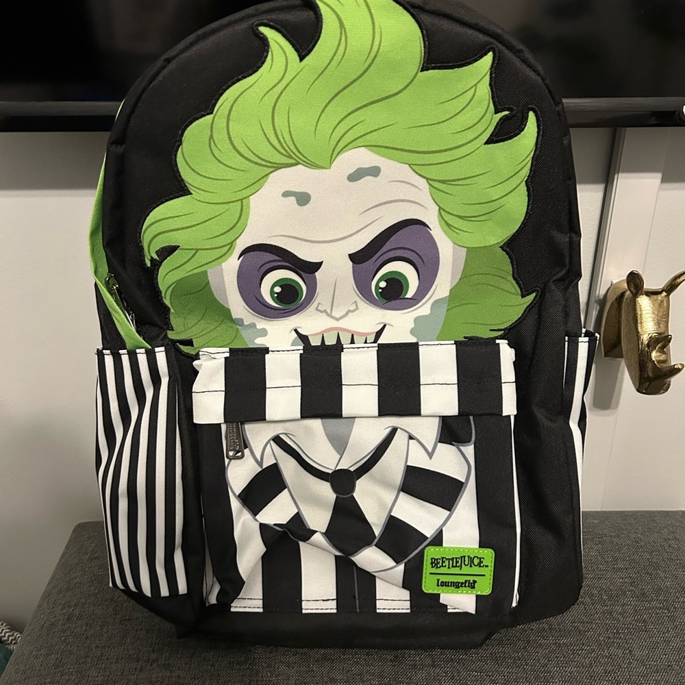 Loungefly Beetlejuice  Backpack in Black, White & Neon Green NWT